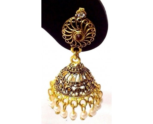 Golden Oxidized Earrings Jhumka Jhumki Jewelry Bollywood Drop Dangle Long EA172